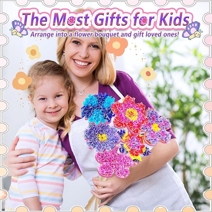 JRD&BS WINL Poke in Fun Art Kit for Kids Ages 3 up, Flower Bouquet Creative Decor Mess Free Art Set for Children Fun Activity Gifts for Boy and Girls 4-8 Year Old DIY Fabric Craft (Flower Bouquet)-BubblyBeeBaby