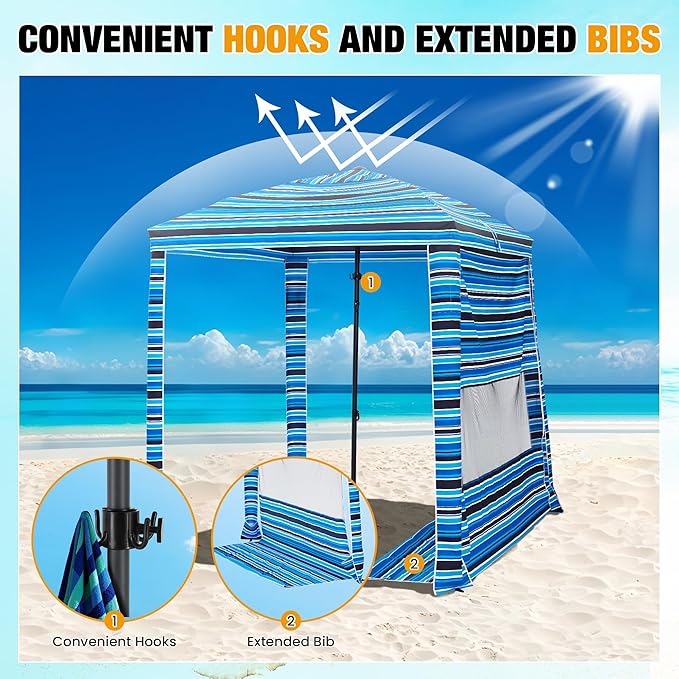 HOMEDEMO Beach Canopy UPF 50+, 6'×6', Easy Set up and Take Down Tent with Sand Pockets, Side Wall Shade Wind Waterproof for Kids, Family & Friends-BubblyBeeBaby