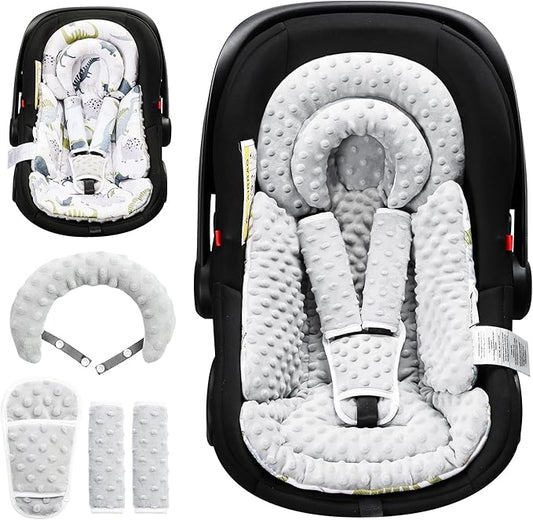 Infant Car Seat Insert with Removable Cushion for Baby Preemie Newborn Infant, Reversible carseat Insert Head Body Support Fits for Stroller, Baby Swing, Rocker, Bouncer, Bassinet - Grey-BubblyBeeBaby