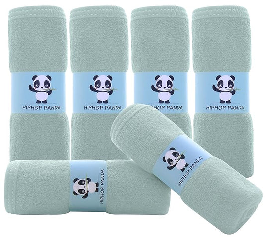 HIPHOP PANDA Baby Washcloths, Rayon Made from Bamboo - 2 Layer Ultra Soft Absorbent Newborn Bath Face Towel - Reusable Baby Wipes for Delicate Skin - Green, 6 Pack-BubblyBeeBaby