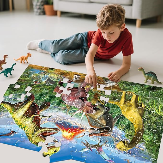 Jumbo Floor Puzzle for Kids,48 Piece Volcano Dinosaur Large Jigsaw Puzzles, Fun Educational Toy for Toddlers Ages 3-5,Preschool Learning Gift for Boy Girl Ages 4-8-BubblyBeeBaby