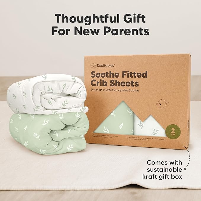 KeaBabies 2-Pack Organic Crib Sheets for Boys, Girls - 52x28 Fitted Crib Mattress Sheet Neutral, Breathable Jersey Cotton Cover for Baby Bed, Toddler Mattress, Soft & Cute Prints (Herb)-BubblyBeeBaby