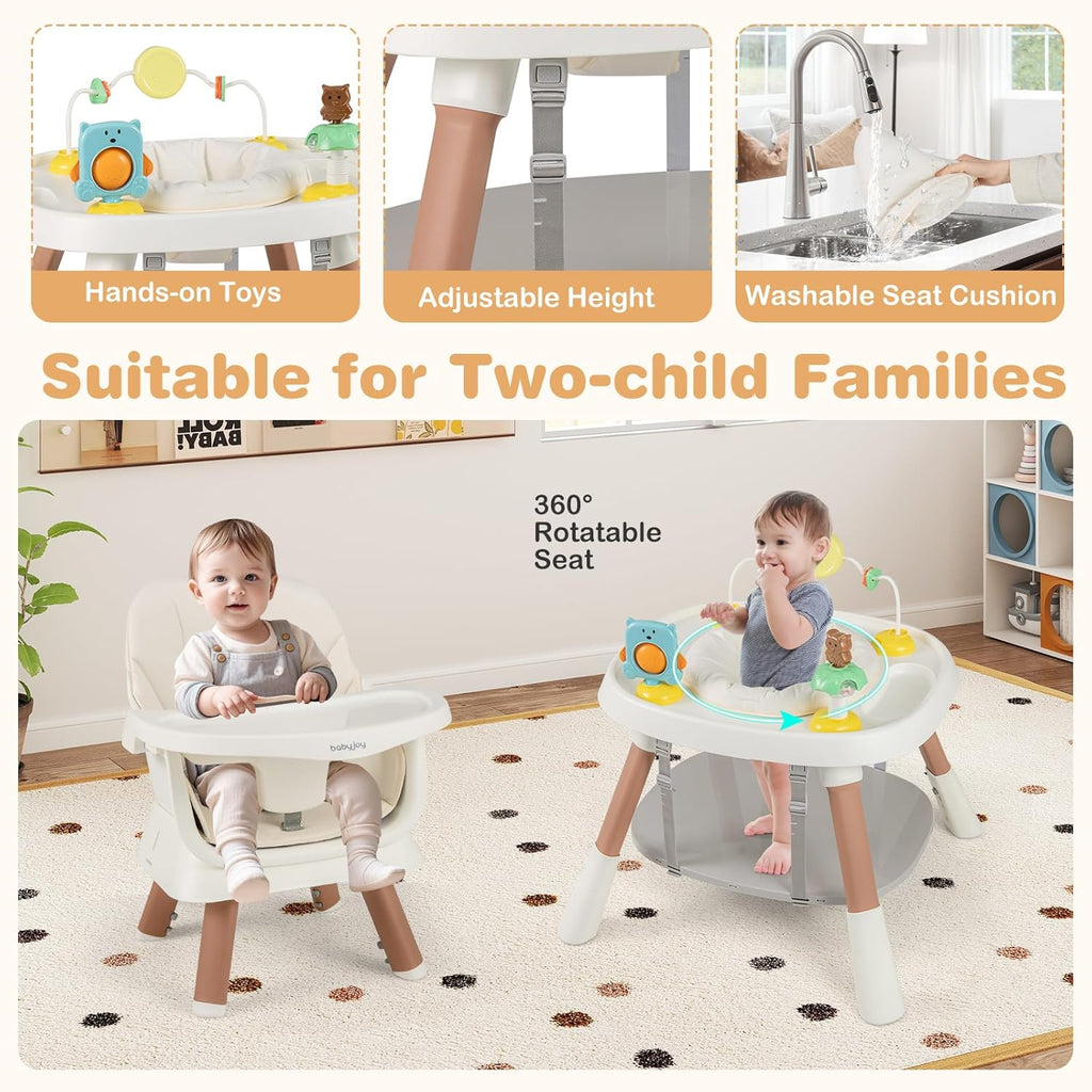 BABY JOY 16 in 1 High Chair, Convertible Baby Highchair for Babies and Toddlers with Activity Center, Booster Seat, Building Block Table, Toddler Chair with Safety Harness, Removable Tray (White)