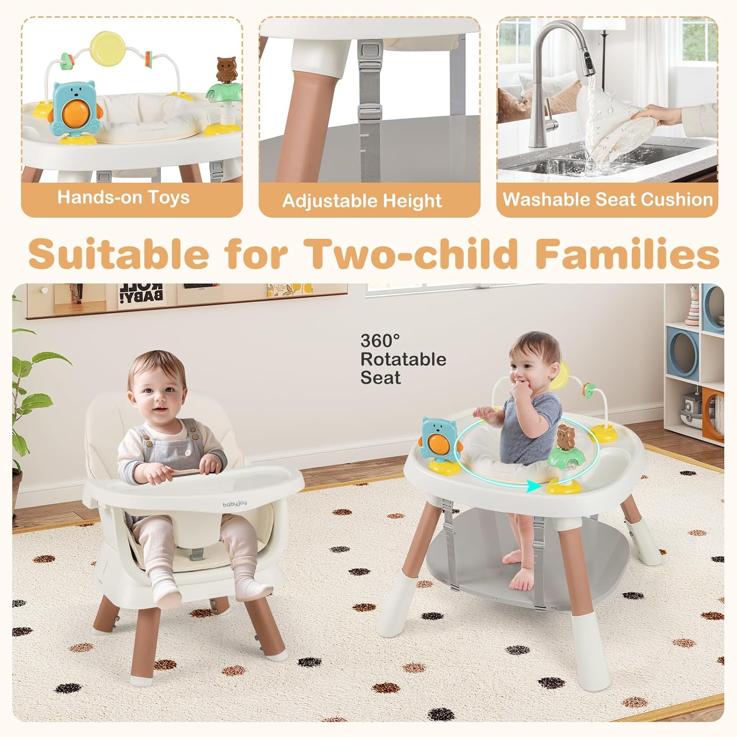 BABY JOY 16 in 1 High Chair, Convertible Baby Highchair for Babies and Toddlers with Activity Center, Booster Seat, Building Block Table, Toddler Chair with Safety Harness, Removable Tray (White)