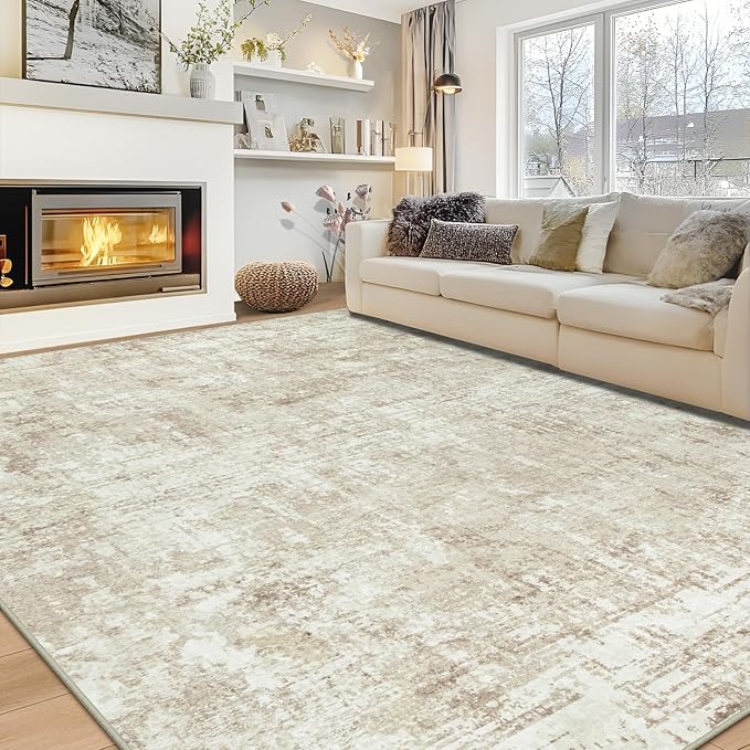 10x14 Area Rugs Large Living Room Rug Washable: Modern Abstract Rug Indoor Modern Carpet Non Slip for Dining Room Bedroom Nursery Home Office Beige-BubblyBeeBaby