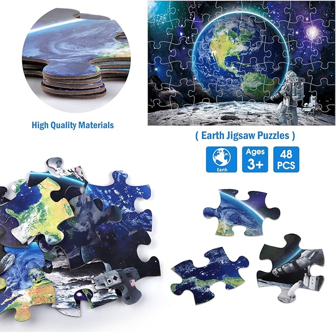 Jumbo Floor Puzzle for Kids Ages 4-8,Space Earth Jigsaw Puzzles,48 Piece Astronaut Large Puzzles for Toddler Ages 3-5,Preschool Learning Planets Earth Toys Christmas Birthday Gift for Boys Girls-BubblyBeeBaby