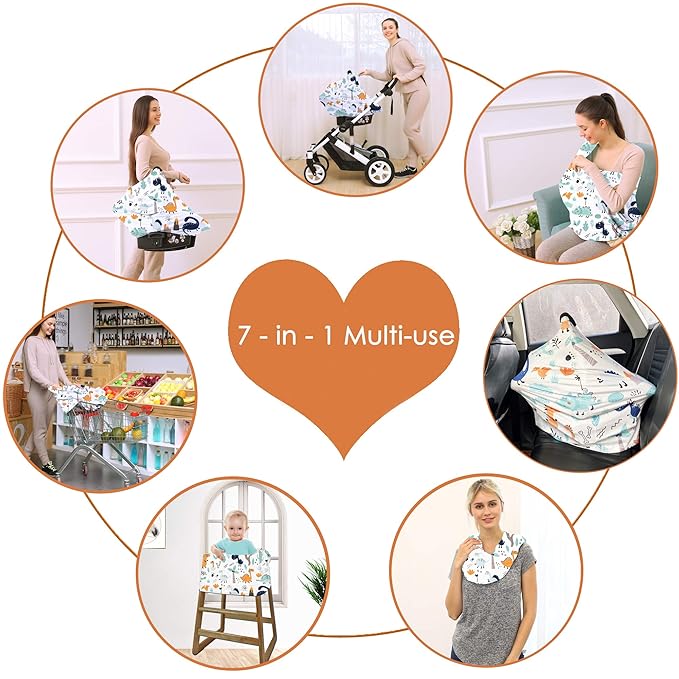 Multi-use Carseat Canopy Cover - Breathable Breastfeeding Covers, Car Seat Covers for Babies, Stroller Canopy Cover (Cute Dinosaur)-BubblyBeeBaby