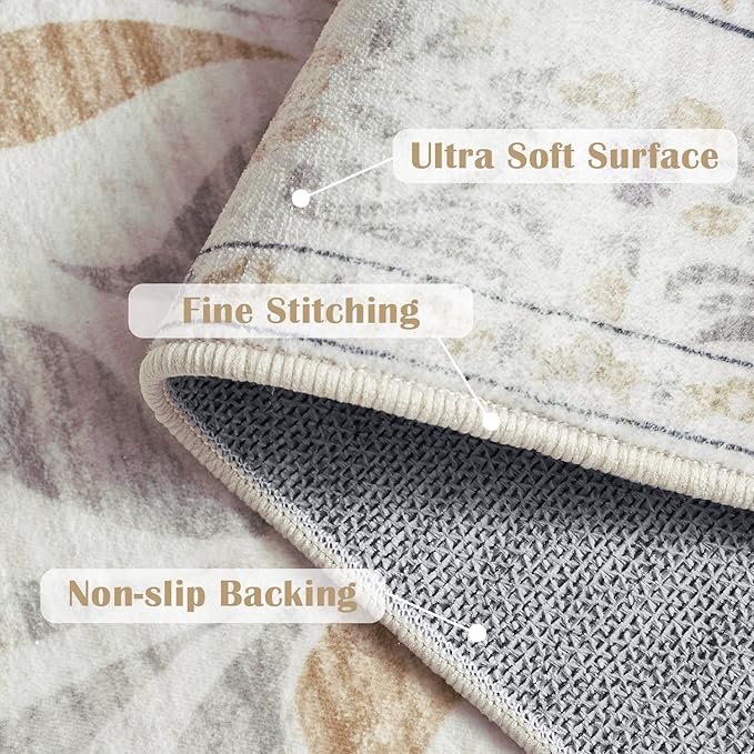 jinchan Vintage Floral 3x5 Area Rugs for Entryway - Machine Washable Distressed Design Ultra-Thin Low-Pile Soft Non-Shedding Carpet for Kitchen Bedroom Entrance Laundry Living Room (3x5ft,Light Grey)-BubblyBeeBaby
