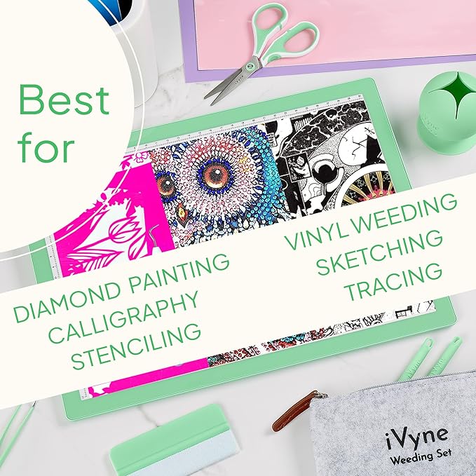 iVyne Corded Light Pad for Weeding Vinyl - A4 Light Box for Drawing - Light Board for Tracing - Light Box for Diamond Painting, Weeding Vinyl, Sketching, Tracing (Green)-BubblyBeeBaby