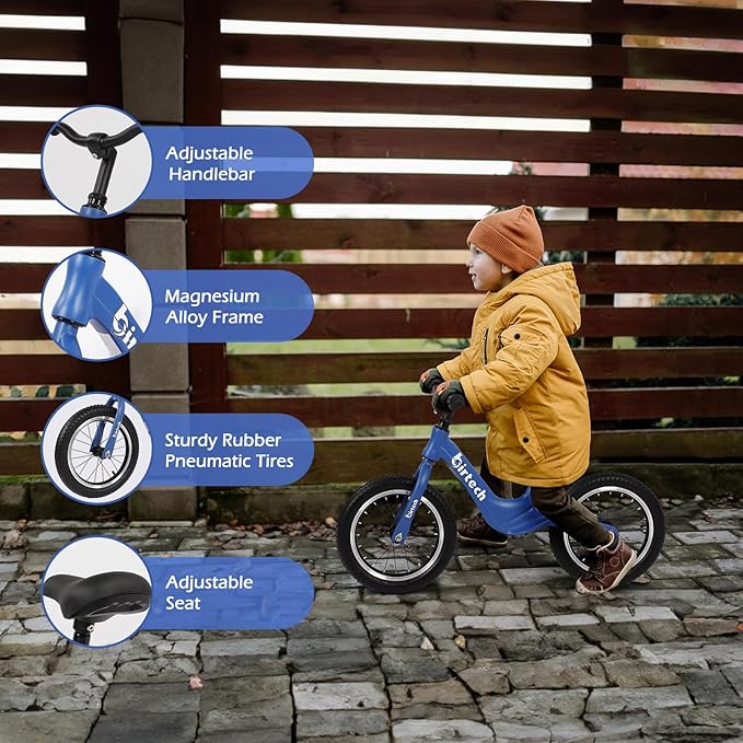 14" Kids Balance Bike for 3,4,5,6 Year Old Boys and Girls, Air Tires with Magnesium Alloy Frame, Lightweight No Pedal Toddler Training Bicycle-BubblyBeeBaby