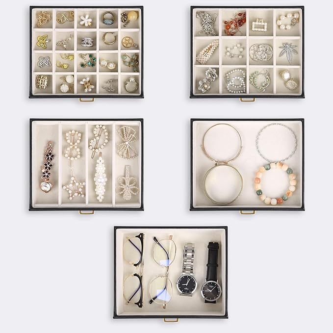 Kendal Extra Large Jewelry Box Jewelry Case PU Leather 6 Tier 5 Drawers Large Storage Capacity with Mirror Jewelry Storage Organizer Great Gift Also Good For Watches LJC-SHD5BK (black)-BubblyBeeBaby