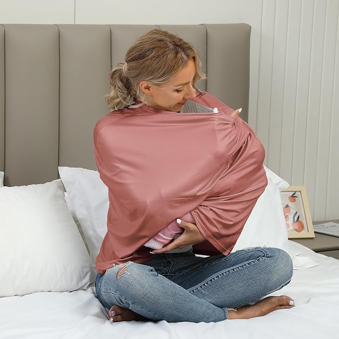 Breathable Car Seat Cover for Babies – Multi-Purpose Soft Rayon Nursing Cover for Breastfeeding, High Stretchy Infant Carseat Canopy, Stroller Cover (Smooth Rayon, Blush)-BubblyBeeBaby