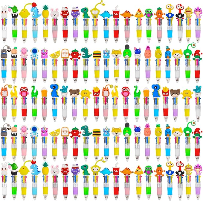 100Pcs Mini Multicolor Pens in One 4-in-1 Cute Pens Bulk for Kids, Ballpoint Pen for Birthdays and Children's Parties, Fun Gifts Assorted Ink Kawaii Pen-BubblyBeeBaby