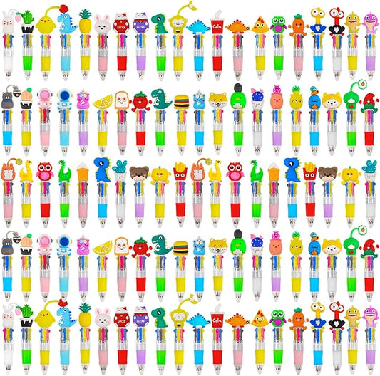 100Pcs Mini Multicolor Pens in One 4-in-1 Cute Pens Bulk for Kids, Ballpoint Pen for Birthdays and Children's Parties, Fun Gifts Assorted Ink Kawaii Pen-BubblyBeeBaby