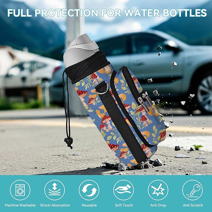25/32/40/64oz Water Bottle Bag Holder Carrier-Insulated Crossbody Sling Case Sleeve with Strap & Pockets for Men Women Gym Cycling Travel Walking Hiking Camping-BubblyBeeBaby