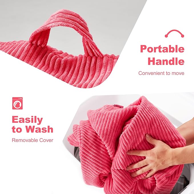 Homguava 3.5FT Bean Bag Chair: Teardrop Bean Bags with Memory Foam Filled, Compact Beanbag Chairs Soft Sofa with Corduroy Cover (Pink)-BubblyBeeBaby