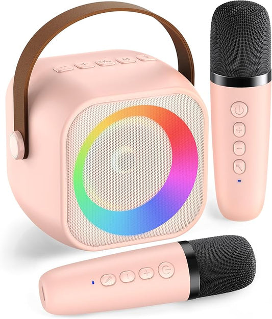Karaoke Machine for Kids Adults, Mini Portable Bluetooth Karaoke Speaker with 2 Wireless Microphone and Lights, Christmas Birthday Gifts for Girls Ages 4, 5, 6, 7, 8, 9, 10, 12+ Family Home Party-BubblyBeeBaby