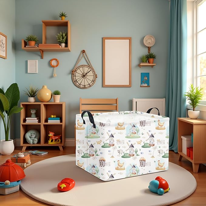 HIYAGON Rectangular Baby Basket for Boys Kids Baby Storage Basket Toy Storage Bin Organizer Box Room Decor(Farm)-BubblyBeeBaby