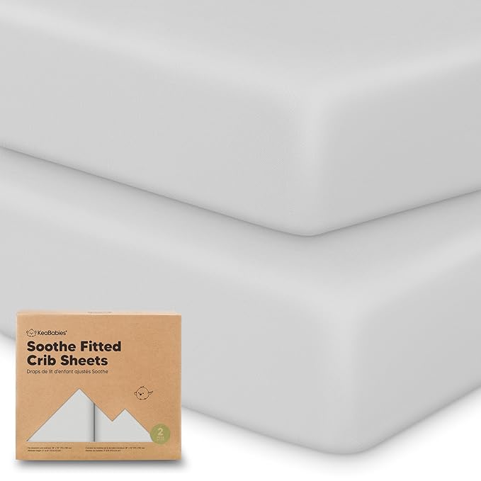 KeaBabies 2-Pack Organic Crib Sheets for Boys, Girls - 52x28 Fitted Crib Mattress Sheet Neutral, Breathable Jersey Cotton Cover for Baby Bed, Toddler Mattress, Soft & Cute Prints (French Gray)-BubblyBeeBaby