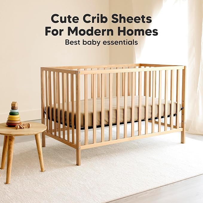 KeaBabies 2-Pack Organic Crib Sheets for Boys, Girls - 52x28 Fitted Crib Mattress Sheet Neutral, Breathable Jersey Cotton Cover for Baby Bed, Toddler Mattress, Soft & Cute Prints (Pecan)-BubblyBeeBaby