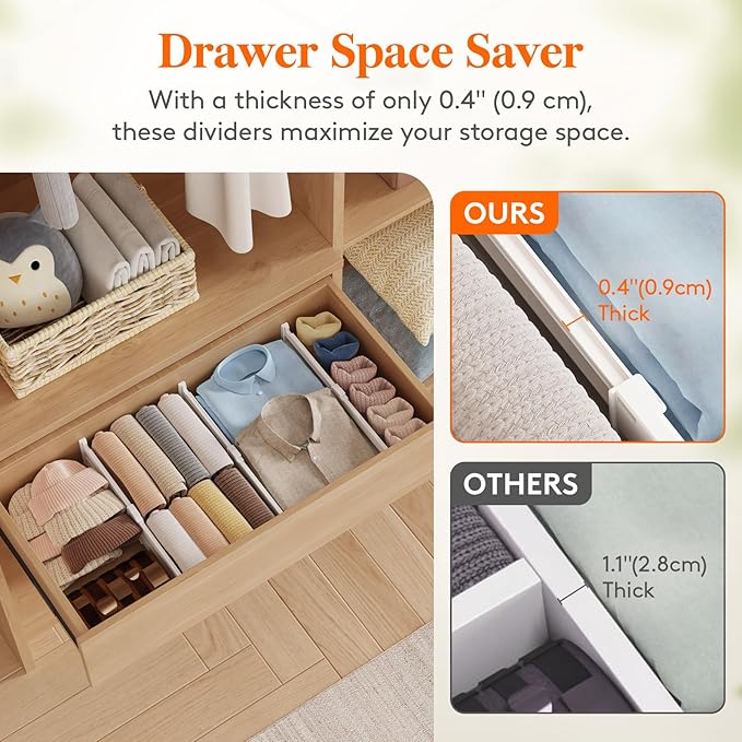 Lifewit 12 Pack Drawer Dividers 4" High, 10.5-16.5" Dresser Drawer Divider, Adjustable Drawer Organizers for Clothes, Plastic Drawers Separators for Dresser, Bedroom, Bathroom, Kitchen, Office-BubblyBeeBaby