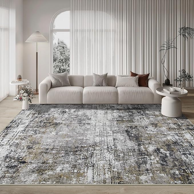10x14 Area Rugs Large Living Room Rug Washable: Modern Abstract Rug Indoor Modern Carpet Non Slip for Dining Room Bedroom Nursery Home Office Black Gold-BubblyBeeBaby