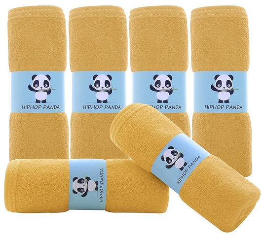 HIPHOP PANDA Baby Washcloths, Rayon Made from Bamboo - 2 Layer Ultra Soft Absorbent Newborn Bath Face Towel - Reusable Baby Wipes for Delicate Skin - Honey, 6 Pack-BubblyBeeBaby