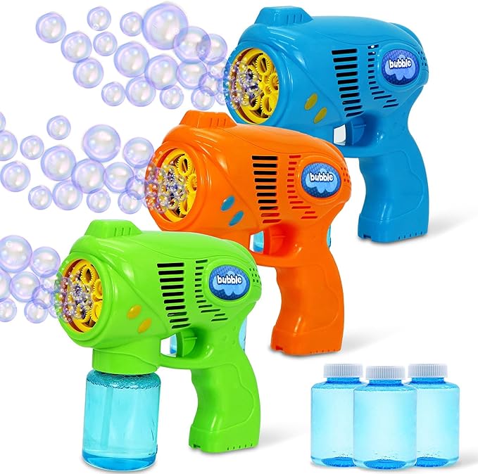 JOYIN 3 Bubble Guns Kit with 3 Solutions for Kids, Bubble Blaster for Summer Toy, Party Favors, Birthday, Outdoor & Indoor Activity, Birthday Gift-BubblyBeeBaby