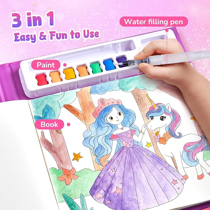 JoyCat Paint with Water Coloring Books, Art & Craft Activity, Princess No Mess Art for Kids Ages 4-8, Craft Kits & Supplies, DIY Creative Activity, Presents for Girls & Boys-BubblyBeeBaby