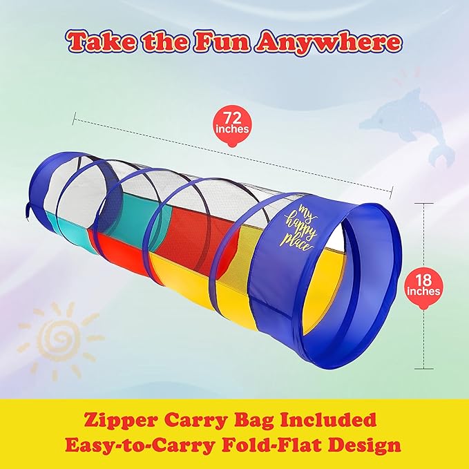 Kiddey Play Tunnel for Kids | Crawl Tunnels with See Through Sides | Outdoor & Indoor Multicolored Tent for Dogs, Toddlers, and Babies | Pop Up Baby Crawling Backyard Tunnel | Balls NOT Included-BubblyBeeBaby