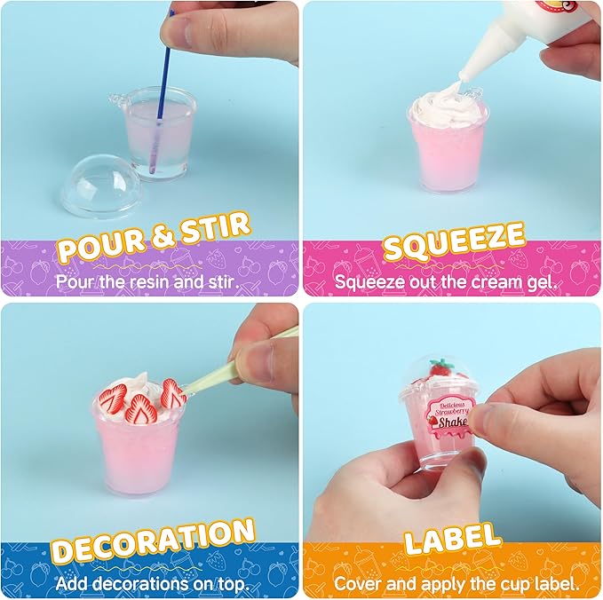 20 PCS Miniature Drink Marker Kit, Miniature Food Toys, Kitchen Pretend Food DIY Crafts Kits for Kids Ages 8-12, Girls Gift for Christmas, Birthday, Collectors, Resin Play, NOT Edible-BubblyBeeBaby