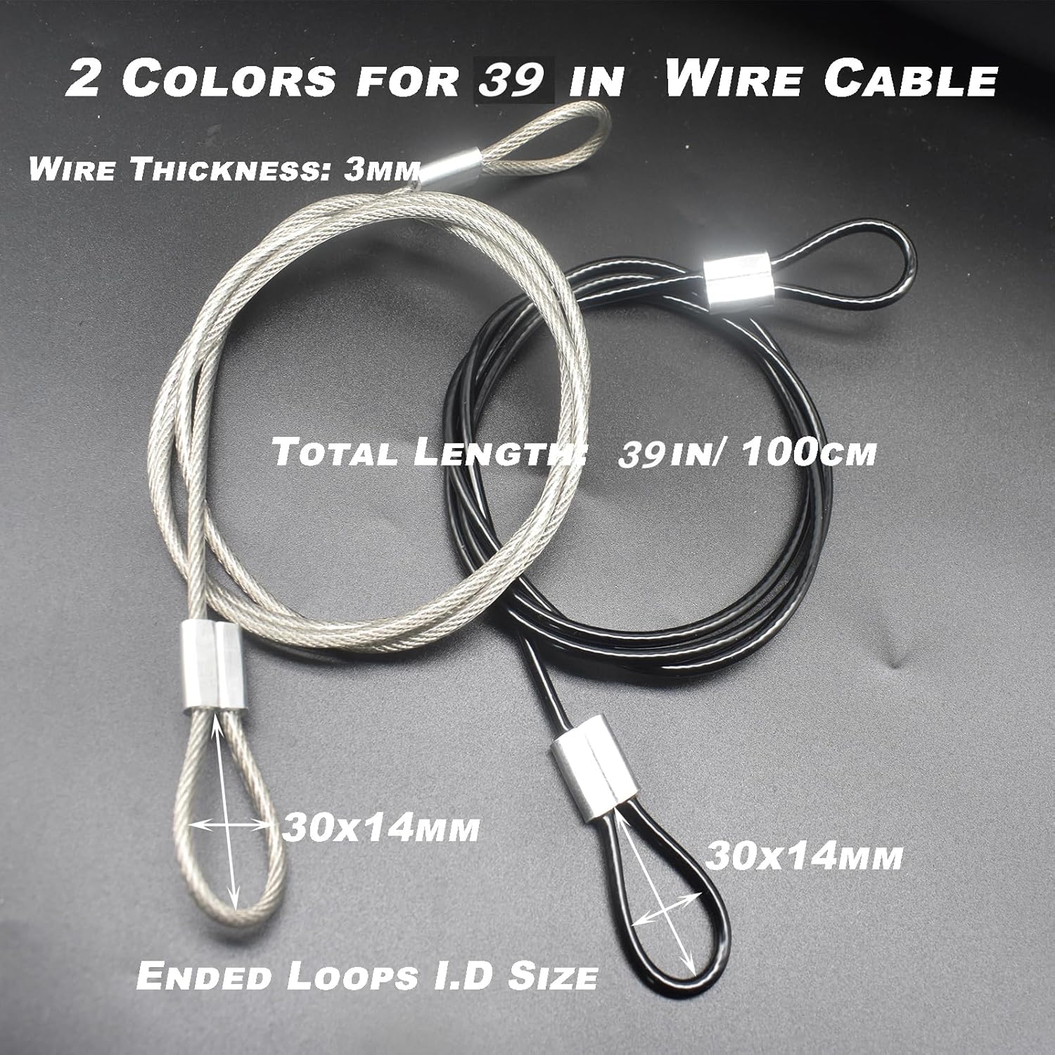 6 pcs 39 inch(100cm) 3mm Thickness Stainless Steel Wire Cable with Loops Vinyl Cover Coated Short Rope Lanyard Lock Safety Tether Chains,Clear