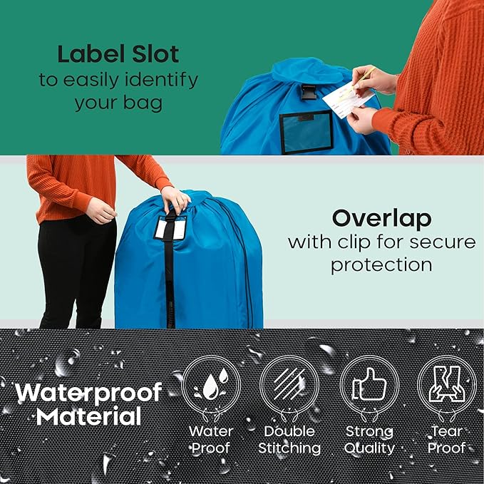 reperkid Large Stroller Bag for Airplane Travel, Blue, 47" H x 24" W x 15" D, Fits Most Large, Single, Double, Jogging Strollers – Premium Waterproof Cover, Adjustable Shoulder Straps-BubblyBeeBaby
