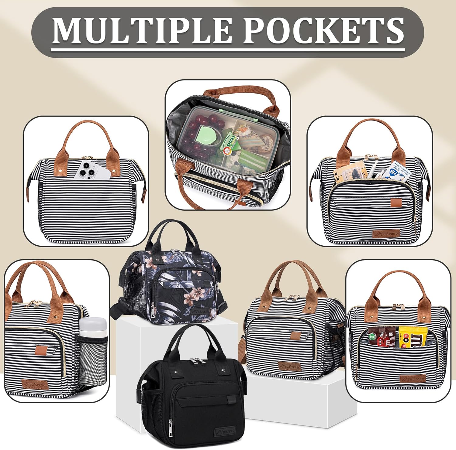 Hibiscus Small Lunch Bag Lightweight Insulated Lunch Box for Women Work Portable Soft Cooler for Picnic Travel Road Trips, Loncheras para Mujer