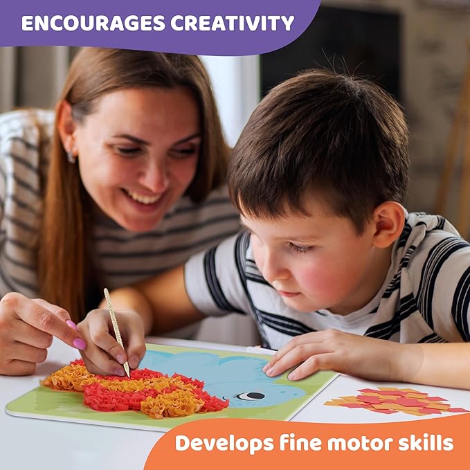 jackinthebox Poke Poke Art – Dinosaurs Theme, Mess-Free Fabric Art and Craft, Flower Pressing Kits, Gift for Kids, Toys for Girls and Boys Ages 4 5 6 7 8-BubblyBeeBaby