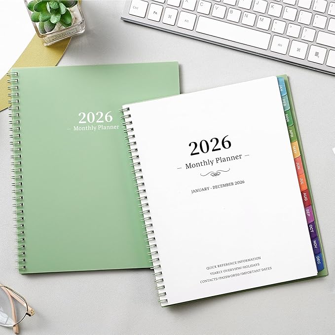2026 Monthly Planner/Calendar - 2026 Planner, JAN 2026- DEC 2026, Planners with Colorful Tabs, Monthly Planners 2026 for Daily Organizing - Waterproof Cover (8" x10", Note Pages, Green)-BubblyBeeBaby