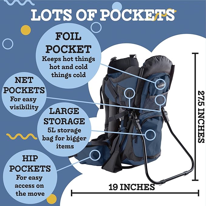 Hiking Baby Carrier Backpack - Comfortable Toddler/Baby Backpack Carrier System with Diaper Change Pad, Insulated Pocket + Rain and Sun Hood to Protect Your Child-BubblyBeeBaby