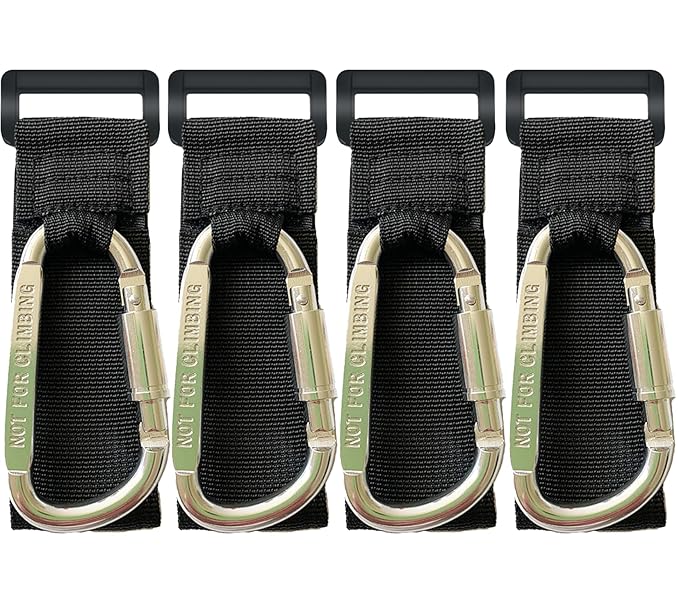 4 Pcs Baby Stroller Hook, Carry 30 lbs per Stroller Carabiner Clip, Adjustable Baby Stroller & Car Seat Hook for Hanging Diaper Bag, Wheelchair,Golf cart, Shopping and Pet Cart-BubblyBeeBaby