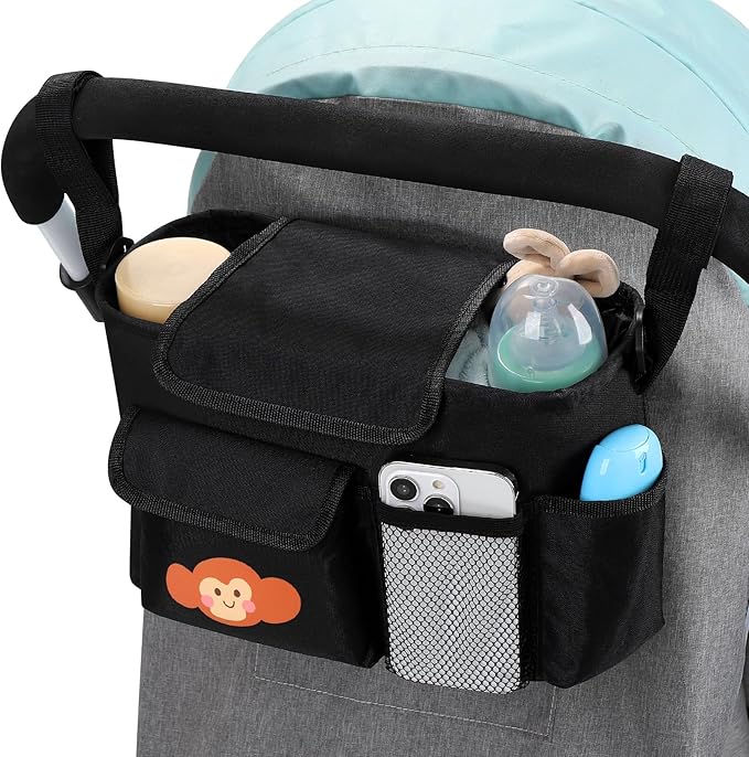 Accmor Universal Stroller Organizer with Cup Holder and Shoulder Strap, Stroller Bag Caddy Organizer Stroller Accessories for Uppababy, Baby Jogger, Nuna, Doona, Britax Strollers-BubblyBeeBaby