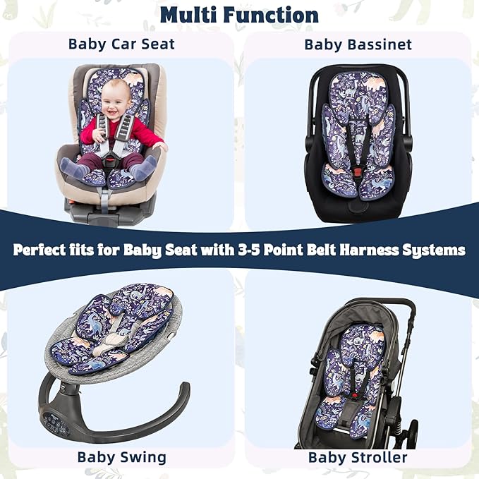Pea Pod Infant Car Seat Insert 2-in-1 Baby Car Seat Head & Body Support for Newborn Girl Reversible 3 Layer Warm Preemie Carseat Stroller Cushion Headrest with Soft Minky Dot Fabric, Cute Dinosuar-BubblyBeeBaby