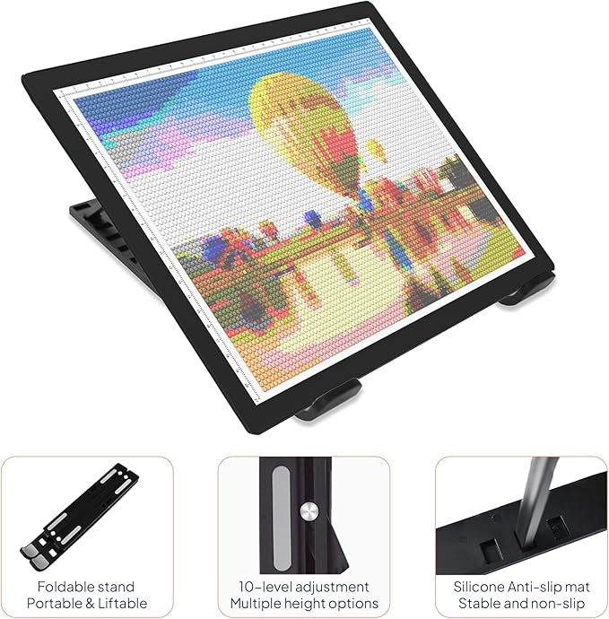 iVyne Corded A4 Light Pad for Diamond Painting & Art Projects – LED Light Board with Diamond Art Accessories – Ultra-Thin & Portable Diamond Dot Light Board, Perfect for Artists - Black-BubblyBeeBaby