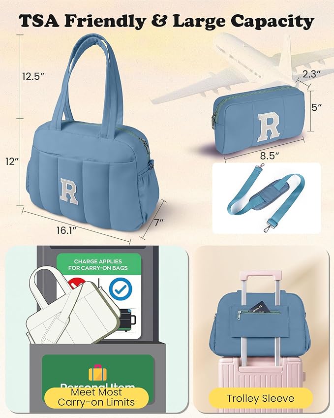 Initial Duffle Bag, Yoga Bags for Women，Overnight Bag with Wet Pocket，Lightweight Work Bags Personalized Gym Tote with Makeup Pouch-Daughter Gift from Grandma-BubblyBeeBaby