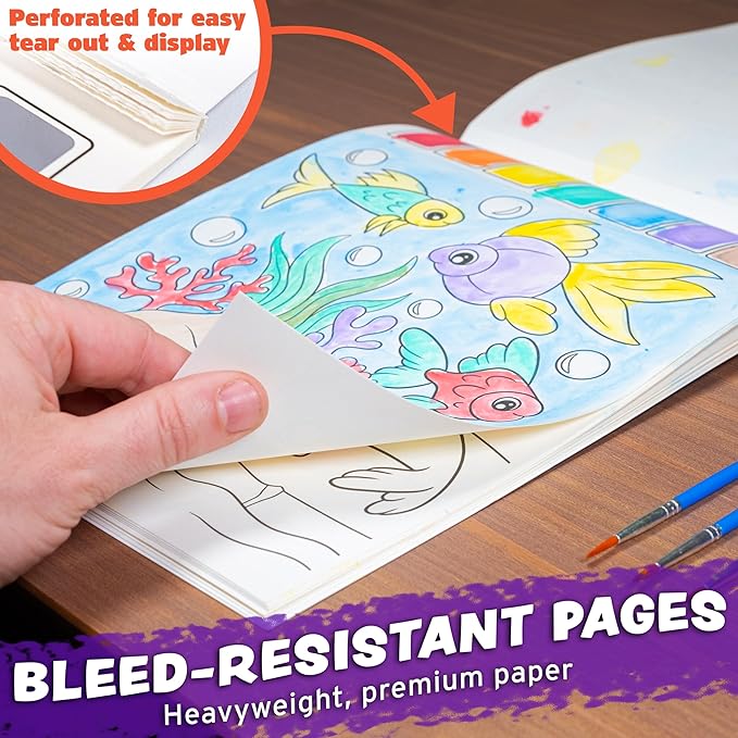 Imagination Works® Paint with Water Books for Kids, 3 Pack | Watercolor Coloring Book Set for Toddler Activities | Spillproof Kids Paint Palettes on Each Page | Travel Toys | Dinosaurs, Farm & Sea-BubblyBeeBaby