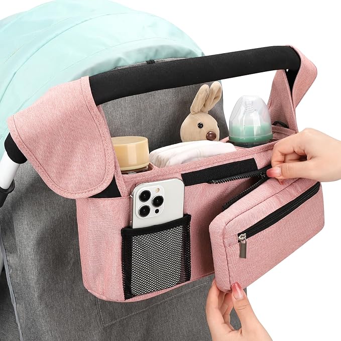 Accmor Universal Stroller Organizer with Insulated Cup Holder Detachable Phone Bag and Shoulder Strap, Stroller Bag Caddy Organizer Accessories Fits for Uppababy, Baby Jogger, Britax Strollers-BubblyBeeBaby