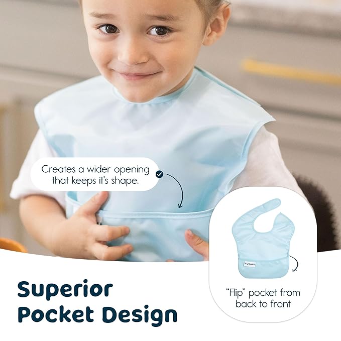 Tiny Twinkle Mess Proof Baby Bibs for Eating - Waterproof, Wipeable Bibs - Toddler Bibs - Travel Friendly - PFAS, PVC, BPA, Phthalate Free - Baby Food Bibs(3 Pack, Space)-BubblyBeeBaby