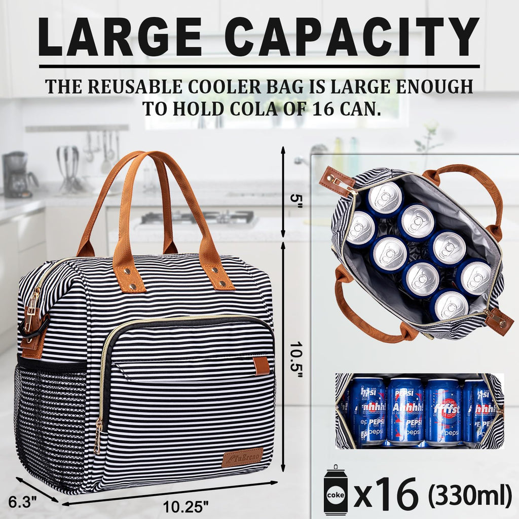 TuErCao Lunch Bag Women Insulated Lunch Box for Work Leakproof Soft Cooler for Picnic Travel Road Trips, Loncheras para Mujer Adult, Stripes