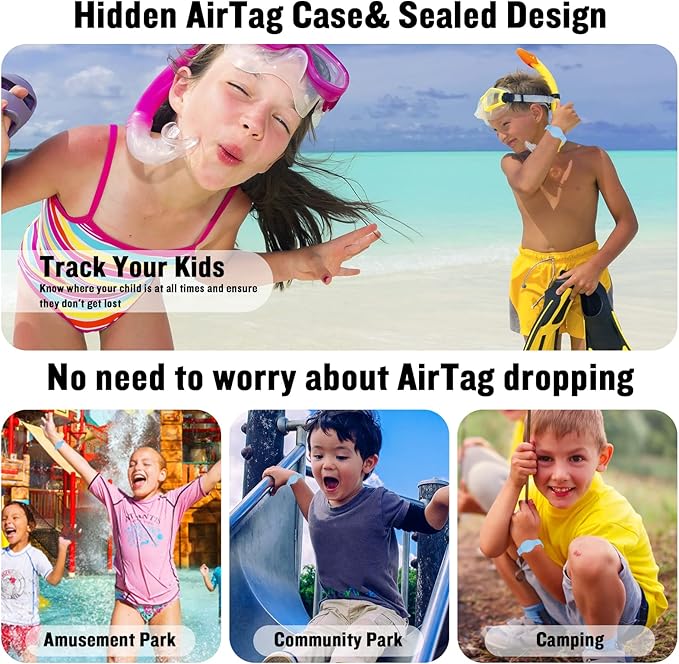 2 Pack Waterproof Bracelet for AirTag Kids, Hidden Silicone Wristband for AirTag, GPS Tracker Case for Air Tag Holder Strap Band for Child Toddler, Secure Anti-Loss Protection(Blue Purple)-BubblyBeeBaby