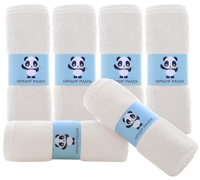 HIPHOP PANDA Baby Washcloths, Rayon Made from Bamboo - 2 Layer Ultra Soft Absorbent Newborn Bath Face Towel - Reusable Baby Wipes for Delicate Skin - Ivory, 6 Pack-BubblyBeeBaby