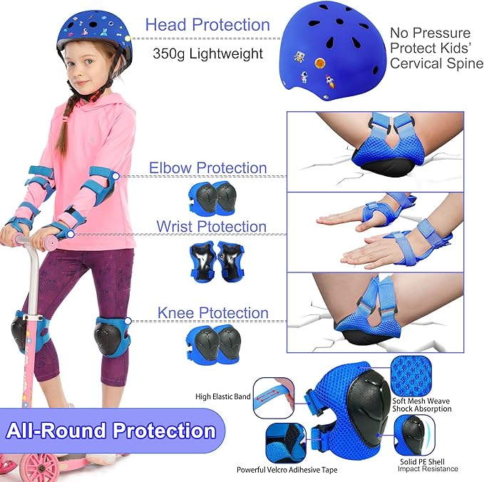 Kids Bike Helmet with DIY Stickers and Knee Pads Elbow Pads Wrist Guard Set for Ages 3-8-14 Toddler Boys Girls Helmet for Roller Skates Cycling Skateboarding Bicycle Scooter-BubblyBeeBaby