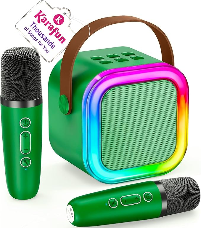 IROO Mini Karaoke Machine for Kids, 2025 TOP Toys Birthday Gifts Ideas for Girls Ages 4, 5, 6, 7, 8, 9, 10, 12+ Years Old, Portable MP3 Player with 2 Wireless Mics for Party-BubblyBeeBaby